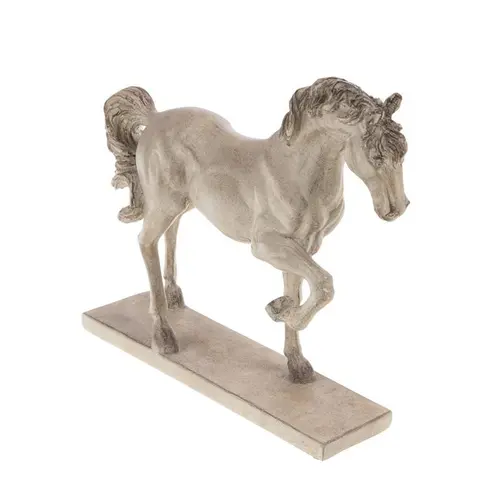 Espace vert essentiel:Statuette de cheval au trot en résine crème - 16 x 15,5 x 22,5 cm