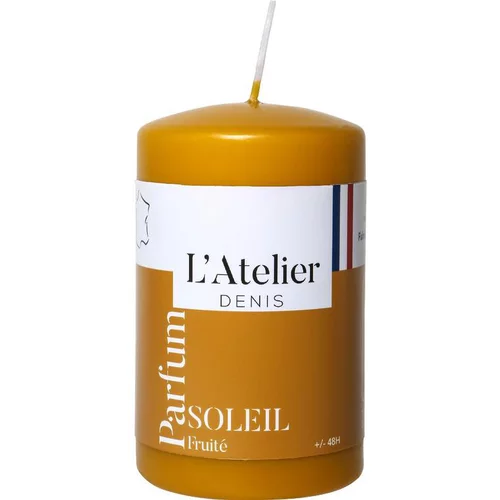 Une sélection pour l’extérieur：Bougie cylindrique taille S ocre parfum soleil fruité L’Atelier de Denis - Ø 6,8 x H 11 cm