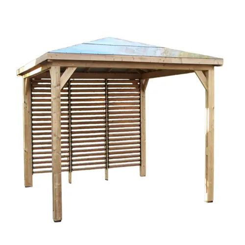 Extérieur plaisir：Pool house Blueterm Foresta bois coloris beige en bois traité haute température - 3,79 x 3,79 m
