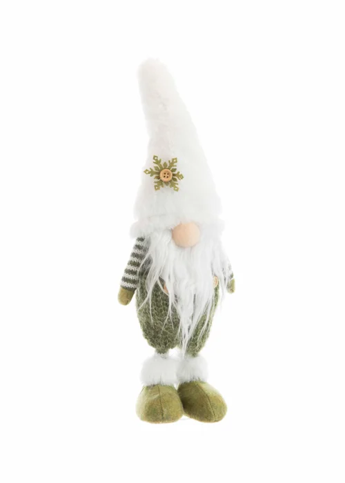 À avoir pour l’extérieur：Gnome debout en tissu vert avec bonnet à petit flocon - 12 x 10 x 32 cm