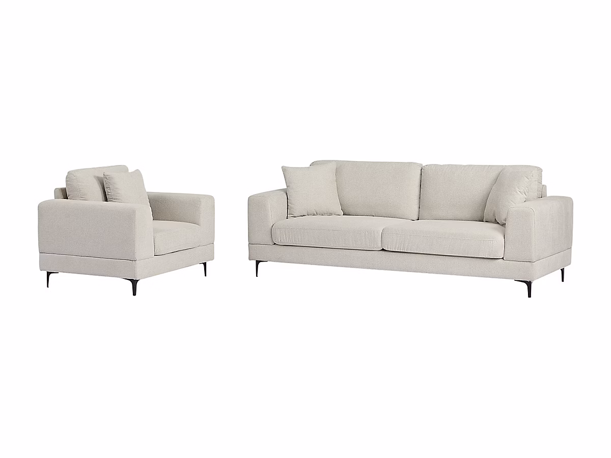 Canapé et fauteuil – Canapé 3 places et fauteuil en tissu texturé beige JAMOLO