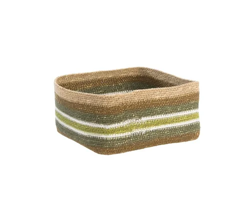 Confort nature：Corbeille de rangement carrée lignes coloris multicolore en osier - 19 x 19 x 8 cm