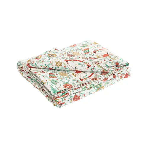 Jardin et équipement：Nappe blanche en PE/coton motifs rouges et verts Guirlande - 150 x 250 cm
