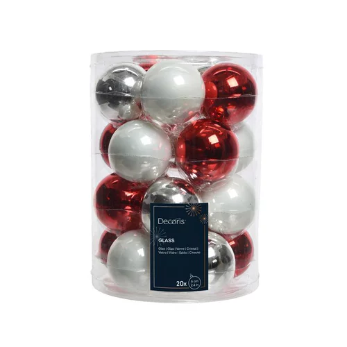 Jardin au quotidien:Boules en verre mix Rouge Blanc Argent Ø 6 cm en boite de 20