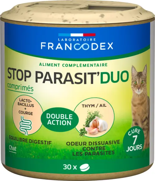 Votre allié à l’extérieur：Aliment complémentaire vermifuge pour chat Francodex Vers O Net - x 30 comprimés
