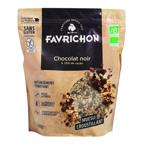 Extérieur durable:Muesli croustillant chocolat noir Favrichon - 450 g