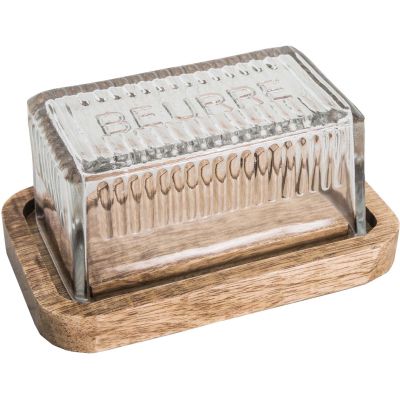 Beurrier en verre plateau en bois de manguier