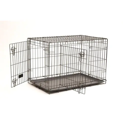 Pour la vie au jardin：Cage d'éducation noire pour chien et chiot avec 2 portes - 76 x 48 x 53 cm