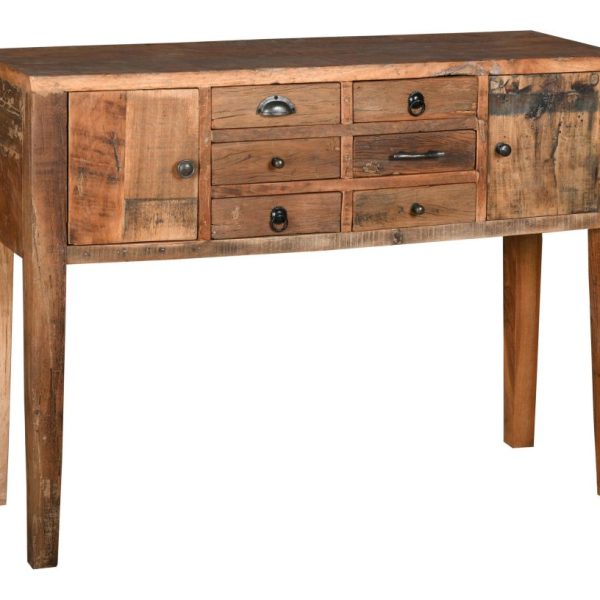 Console en bois recyclé et métal 6 tiroirs