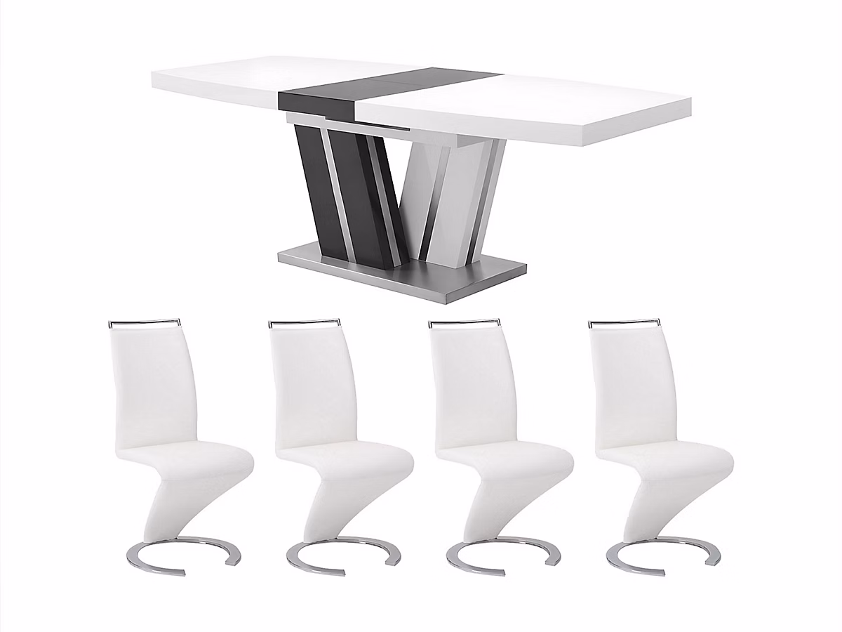 Ensemble table NOAMI + 4 chaises TWIZY – Blanc et gris