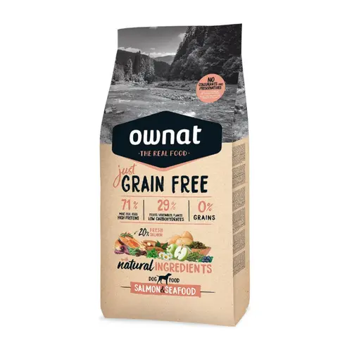 Confort dehors：Croquette pour chien adulte Grain Free au saumon et fruits de mer Ownat - 14 kg