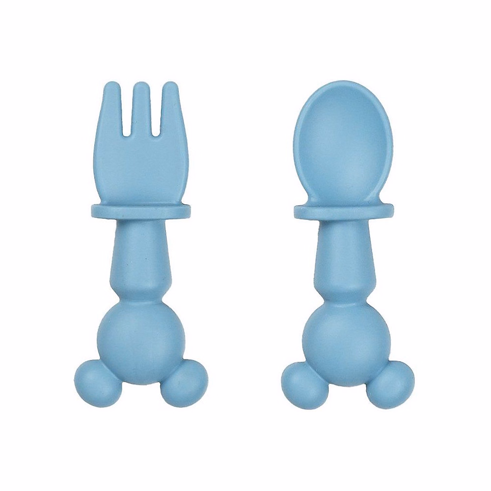 Couverts bébé silicone THERMOBABY Mickey 2 pièces bleu clair compacts | Couvert