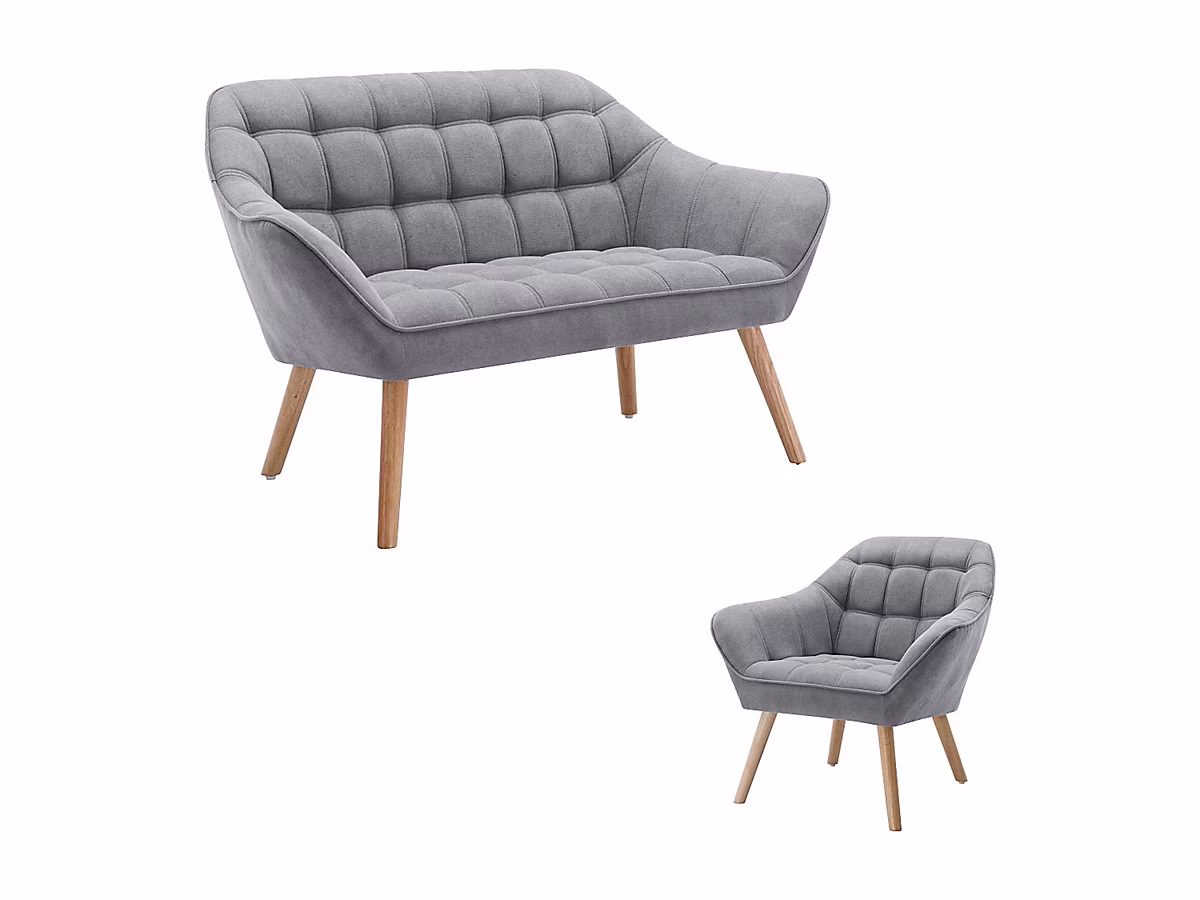 Canapé 2 places et fauteuil en tissu gris CASERTA – Réf. NLKUTTKMI3101029434