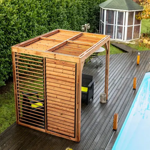 Jardin à aménager:Pergola coloris beige en bois traité très haute température - 3,13 x 2,34 m