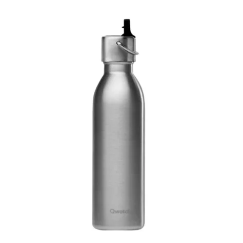 Pratique au jardin:Bouteille isotherme en inox recyclé coloris gris avec bouchon sport Qwetch Active - 600 ml