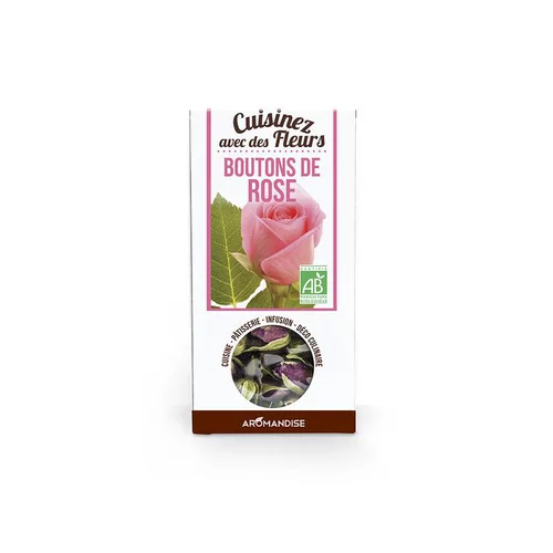 Le petit plus pour l’extérieur:Fleurs a croquer bouton rose Aromandise - 30 g