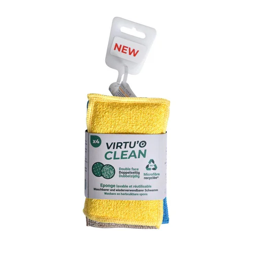 Jardin choix:Éponges double face en microfibre recyclée coloris multicolore Liseré Vert Virtu'O Clean - x 4