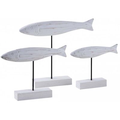 Poissons en bois blanc sur pieds (Lot de 3)