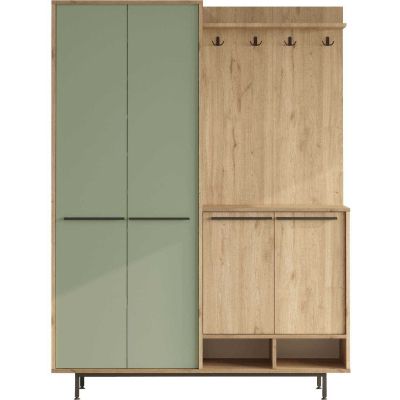 Meuble d'entrée avec placard à chaussures et patères Sylvie (Marron, Vert)