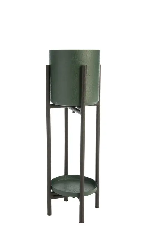 Pour tous vos projets extérieurs:Porte plante double rond coloris vert en métal - 23 x 23 x 72 cm