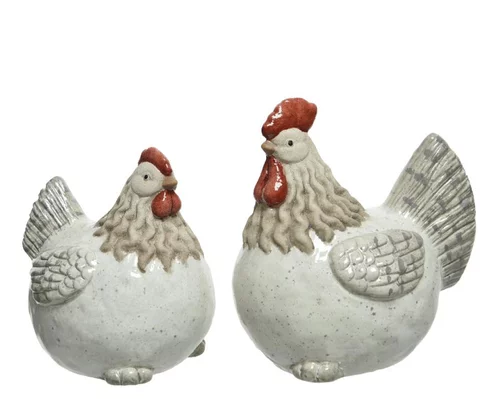 Pour simplifier vos extérieurs:Poule décorative coloris banc en terre cuite - 12 x 19 x 20 cm