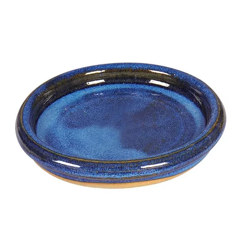 Idée au jardin：Soucoupe à bord en grès émaillé coloris aquableu Ø 37 x 7,3 cm