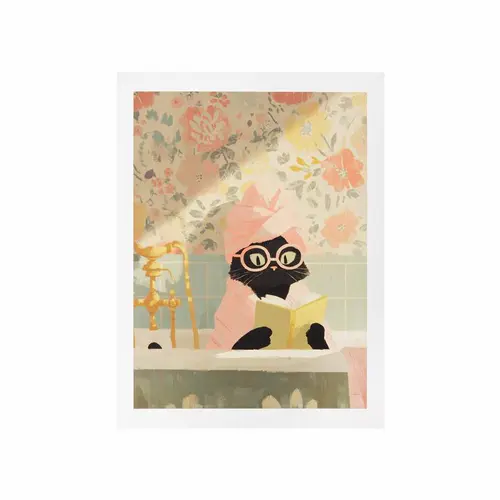 Parfait au jardin:Affiche chat dans son bain - 30 x 40 cm