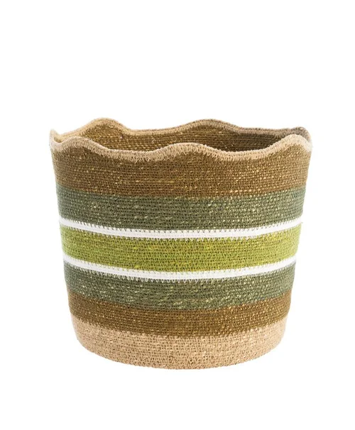 Pour mieux profiter du jardin：Corbeille de rangement rayée haut vague coloris multicolore en osier - 30 x 30 x 26 cm