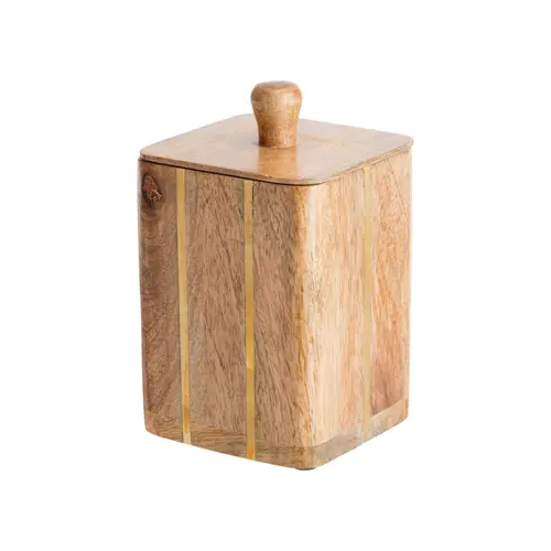 Choix jardin：Boîte carrée en bois de manguier avec lignes laiton et couvercle - 10 x 10 x 16 cm