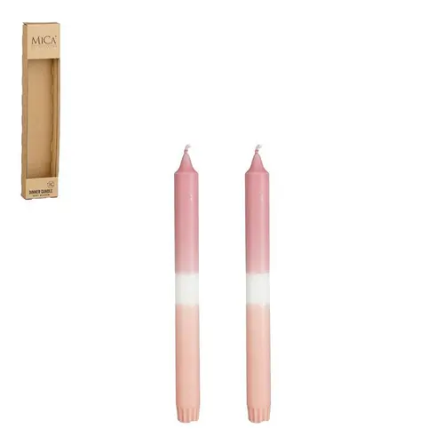 Pour créer votre univers jardin:Ensemble de 2 bougies flambeau dipdye rose - Ø 2,2 x H 25 cm