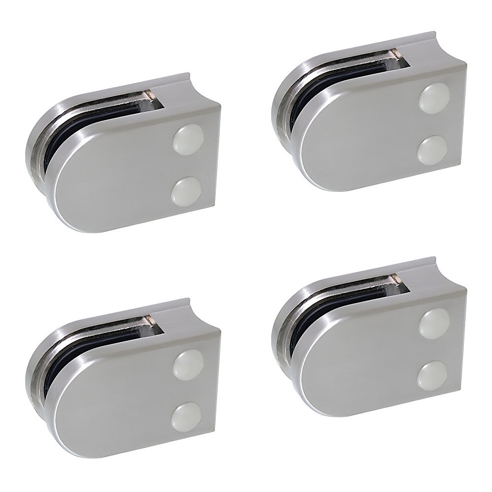 4 x Pince à verre pour tube diam. 42 – 4 modèle 02, Ep. verre 9, 52 mm, Inox 304 brossé GR320