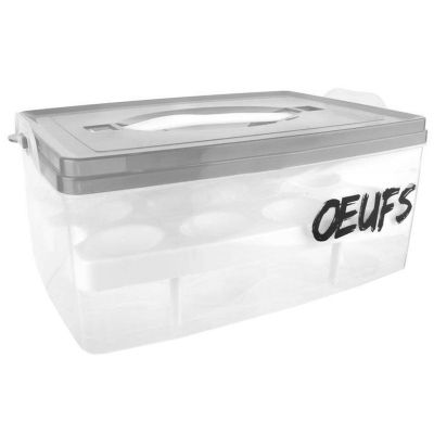 Boite à oeufs en plastique 24 emplacements 2 étages (Couvercle gris)