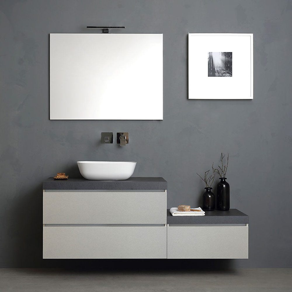 Composition De Salle De Bain 150Cm Gris Perle Avec Dessus Anthracite Et Lavabo Sur Plan – Valentina