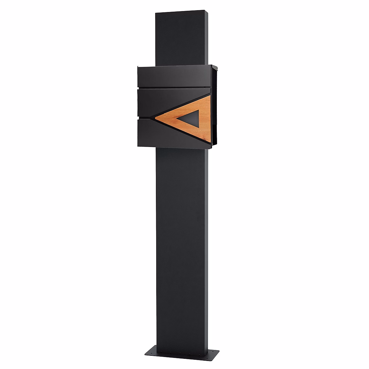 Boite aux lettres anthracite – aspect bois avec rouleau a journaux et pied support