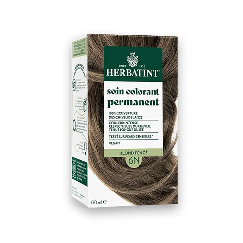 Facile à intégrer au jardin：Coloration permanente pour cheveux blond foncé 6N aux extraits végétaux biologiques vegan Herbatint - 170 ml