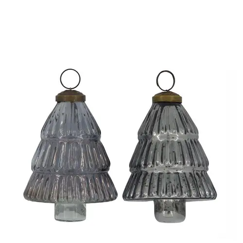 Choix pratique：Boule à suspendre forme sapin en verre recyclé gris - 10 x 10 x 10 cm
