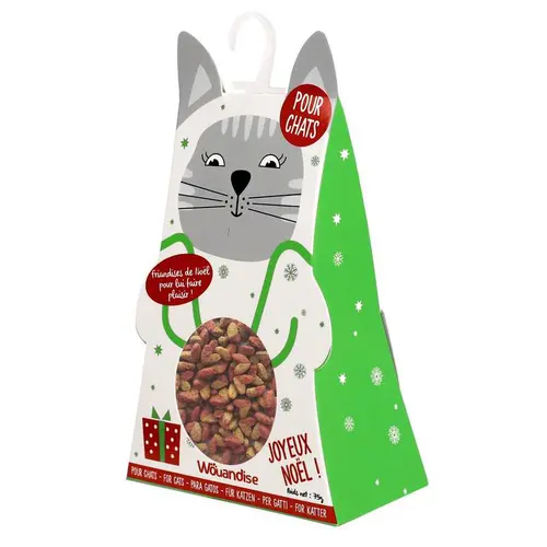 Déco au jardin:Boîte de friandises de Noël pour chat poulet Wouapy – 75 g