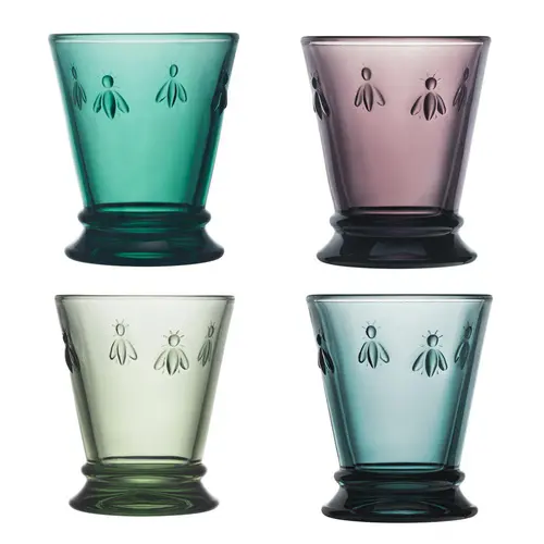 Le compagnon de vos extérieurs:Coffret de 4 gobelets en verre couleur Abeille - 26 cl