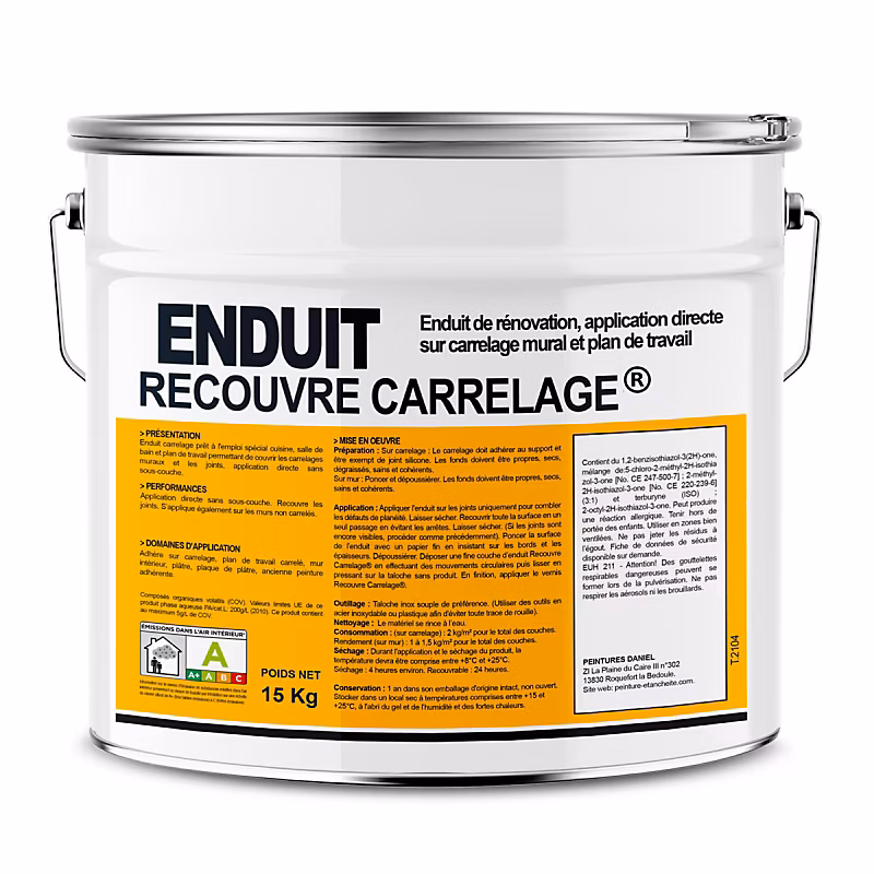 Enduit carrelage effet béton – salle de bain | cuisine | recouvre les joints | lisse et décore | sans sous | couche | prêt à l'emploi | 15 | A