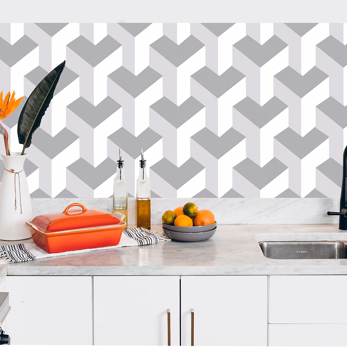 Crédence adhésive design 3D gris et blanc 303 – 40 × 300cm