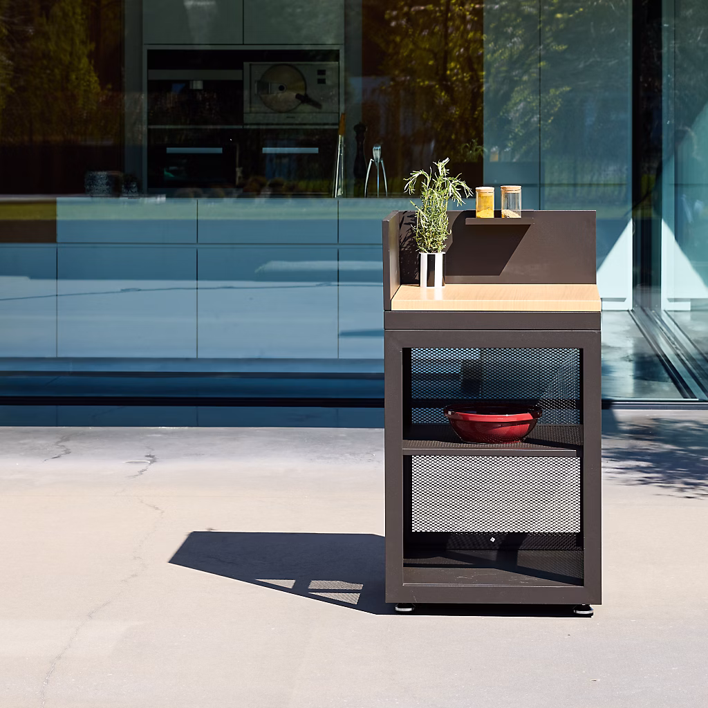 Cuisine extérieure acier et décor bois 1 étagère L60cm noir – Milos
