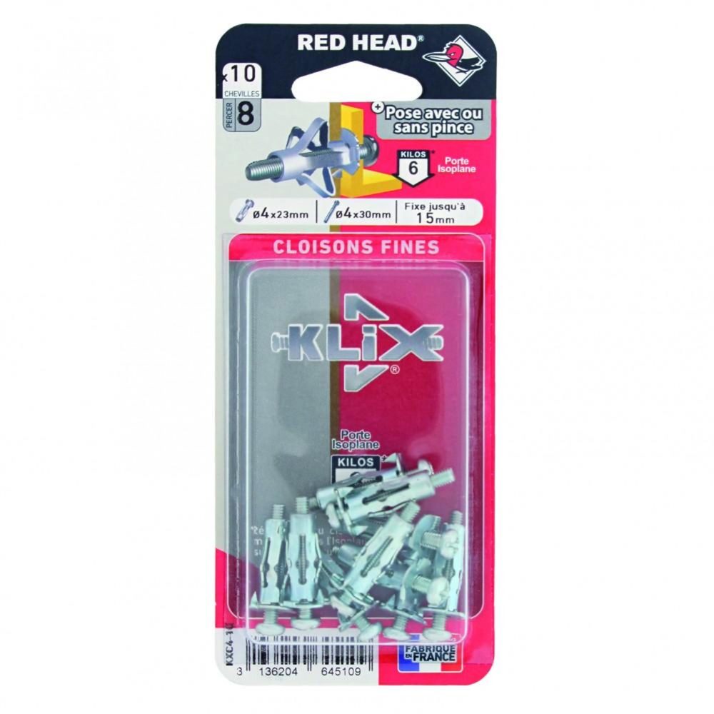 RED HEAD Lot de 10 chevilles et vis à expansion klix KXC410 RED HEAD, Diam.8 x L.23 mm