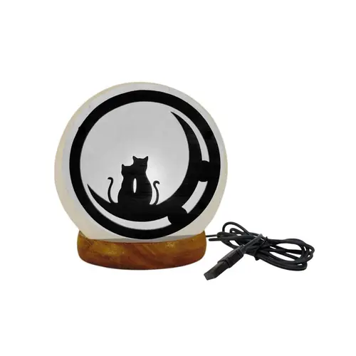 Pour la maison et le jardin:Lampe USB blanche au sel de l’Himalaya décor chat Idea for project - 700 g