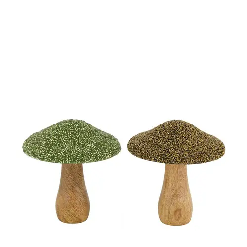 Jardin confort plus:Champignon en bois de manguier avec chapeau en perles - Ø 13 x 15 cm