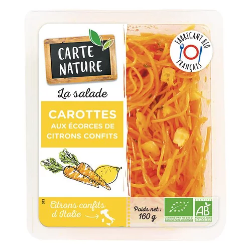 Pour mieux profiter du jardin：Salade de carottes aux écorces de citron confites bio Carte Nature - 160 g