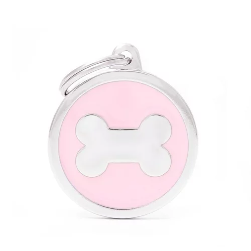 Style au jardin:Médaille classic grand cercle os rose pour chien en acier