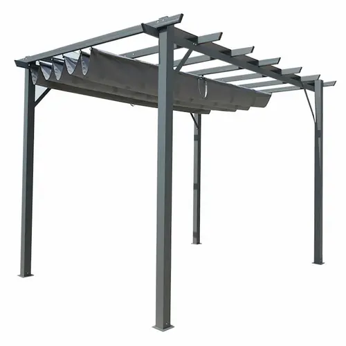 Espace vert malin:Pergola avec toile d'ombrage coloris gris en aluminium - 4 x 3 m