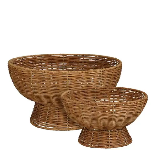 Pour améliorer votre jardin:Plateau de décoration en rotin naturel marron petit modèle - Ø 25 x H 13 cm