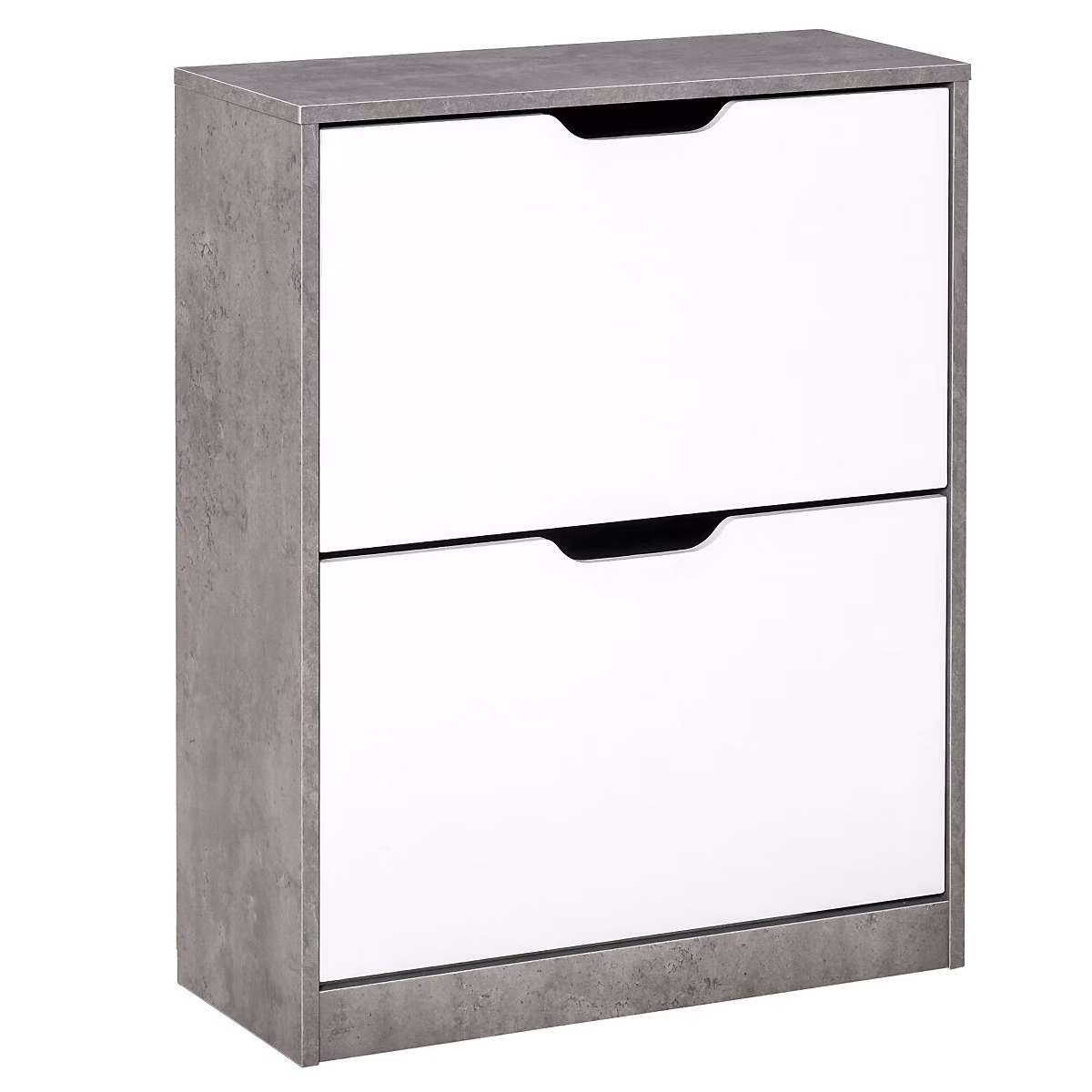 Rangement chaussures – Armoire à chaussures meuble à chaussures dim. 62L x 26l x 81H cm 2 portes abattantes blanc effet béton ciré