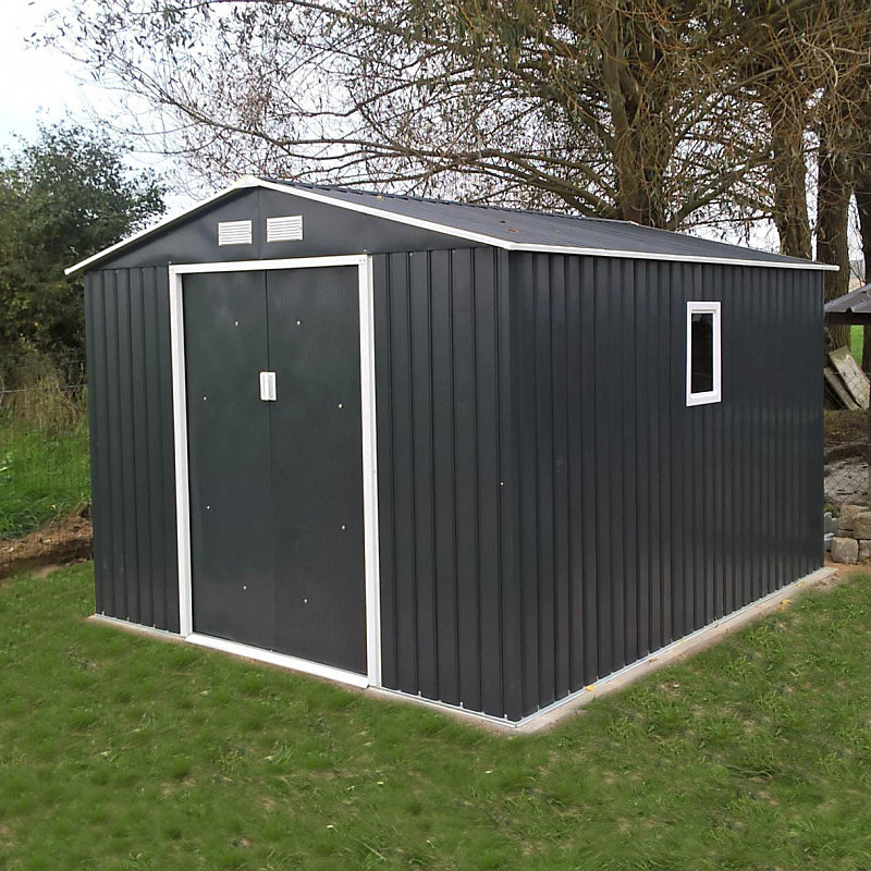 Abri de jardin métal 8 – 84m² anthracite double pente X, Metal + kit ancrage